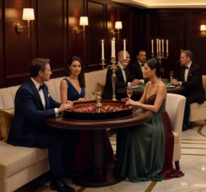 Guests enjoying classic table games in an elegant, low-lit setting