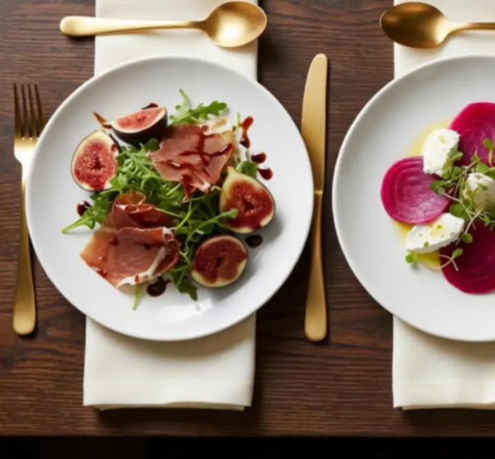 Selection of gourmet starter plates arranged on a dark table at Au Ssiezen.