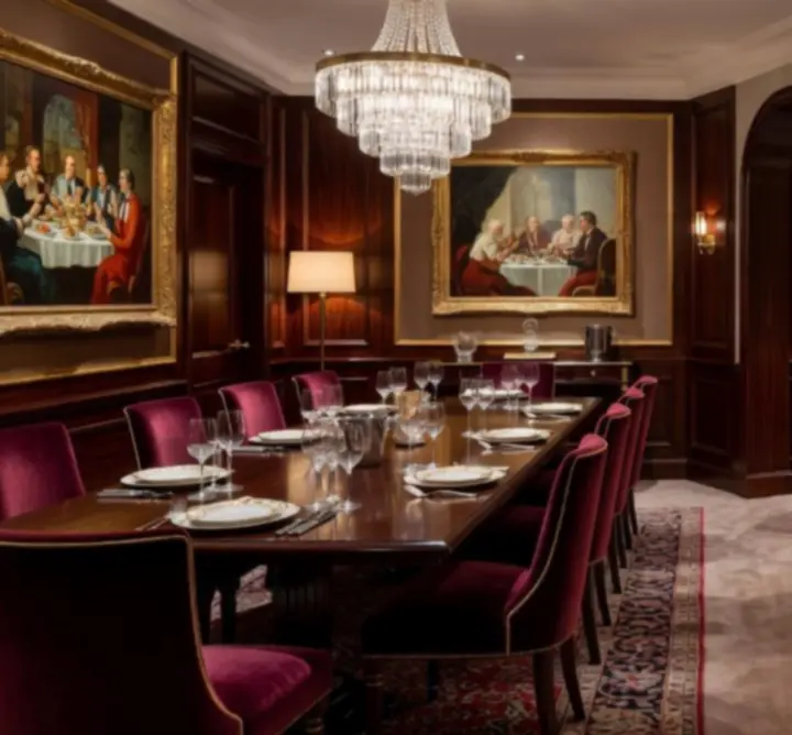 Split view of a refined dining room and a moody lounge area at Au Ssiezen